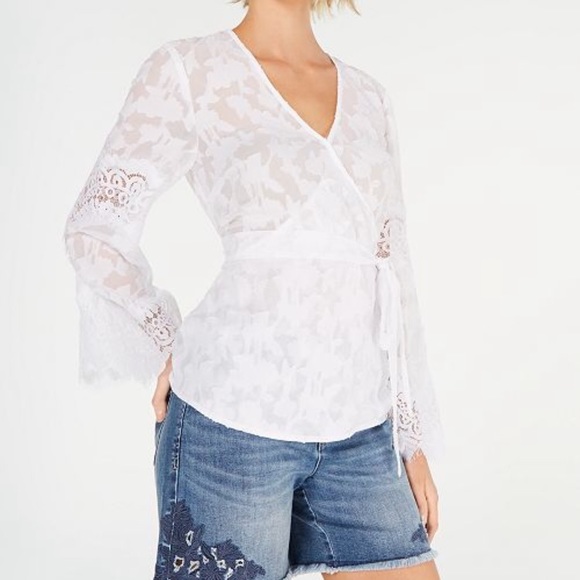 🆕 INC Bright white lace wrap top - Picture 2 of 6